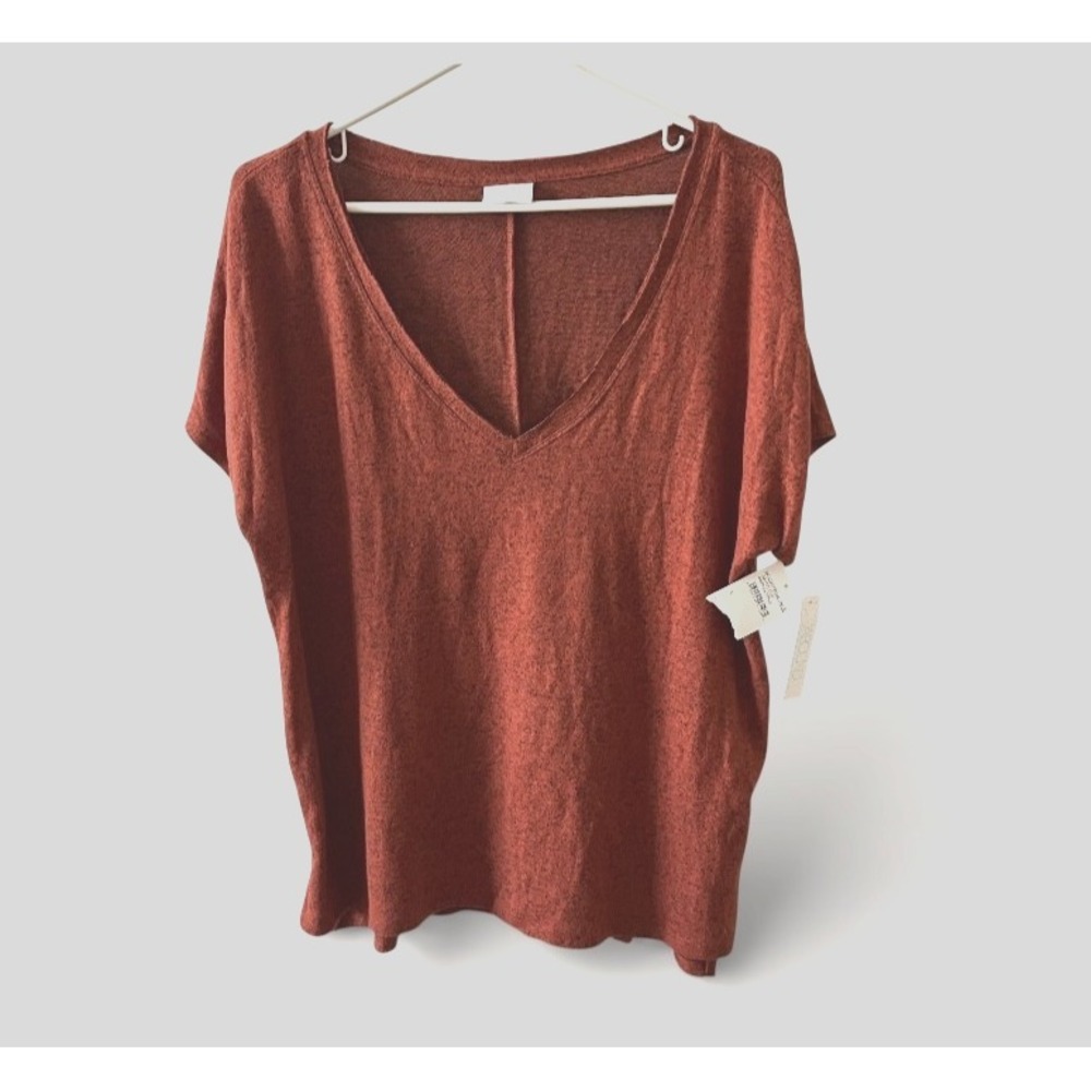 Abound‎ Womens V-Neck Short Sleeve Top Brown Spice Relaxed Fit RK419161MI New